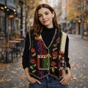 PENDLETON Knock Abouts Vintage Knit Vest M – Multicolor Patchwork Tapestry Folk‎